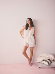 White Embroidered Tulip - Cotton Vest Pyjamas - Imaginea 2 din 10