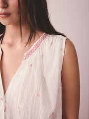 White Embroidered Tulip - Cotton Vest Pyjamas - Imaginea 6 din 10