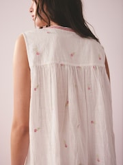 White Embroidered Tulip - Cotton Vest Pyjamas - Imaginea 7 din 10