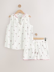 White Embroidered Tulip - Cotton Vest Pyjamas - Imaginea 8 din 10