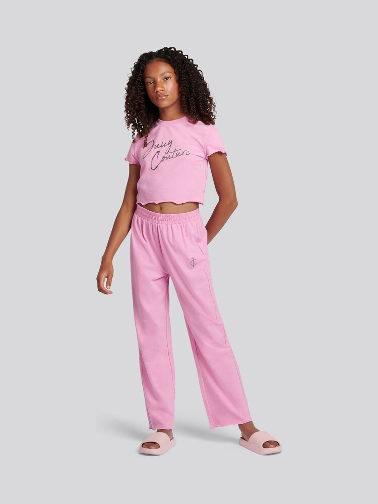 Juicy Couture Pink Script Lettuce T-Shirt and Wide Leg Pyjamas Set - Image 1 of 11