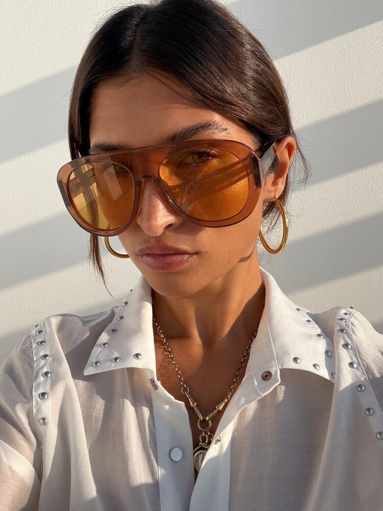 Never Fully Dressed Orange Visor Acetate Sunglasses with Case - Image 1 of 4