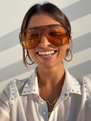 Never Fully Dressed Orange Visor Acetate Sunglasses with Case - Image 2 of 4