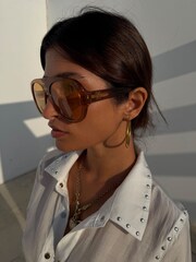 Never Fully Dressed Orange Visor Acetate Sunglasses with Case - Image 3 of 4