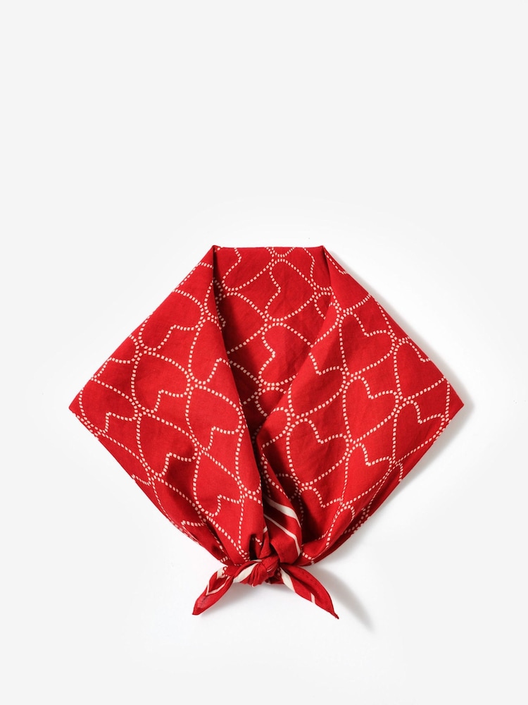Mint Velvet Red Cotton Heart Print Square Neck Scarf - Image 2 of 5 Mint Velvet Red Cotton Heart Print Square Neck Scarf - Image 2 of 5