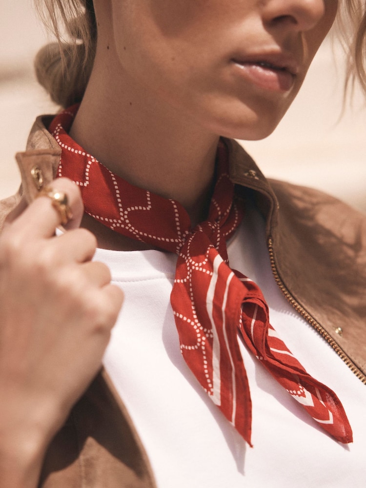 Mint Velvet Red Cotton Heart Print Square Neck Scarf - Image 5 of 5 Mint Velvet Red Cotton Heart Print Square Neck Scarf - Image 5 of 5