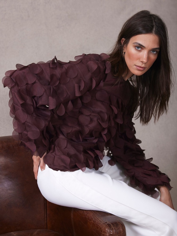 Mint Velvet Red Burgundy Textured Disc Blouse - Image 2 of 9