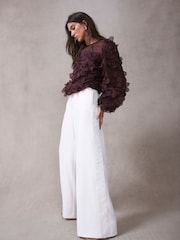 Mint Velvet Red Burgundy Textured Disc Blouse - Image 3 of 9
