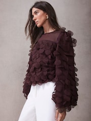 Mint Velvet Red Burgundy Textured Disc Blouse - Image 6 of 9