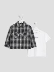 River Island Black Mono Check Shacket & T-Shirt Set - Image 1 of 7
