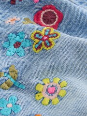 Mid Blue Embroidered Flowers Regular Length Frayed Edge Denim Shorts (3-16yrs) - Image 8 of 9