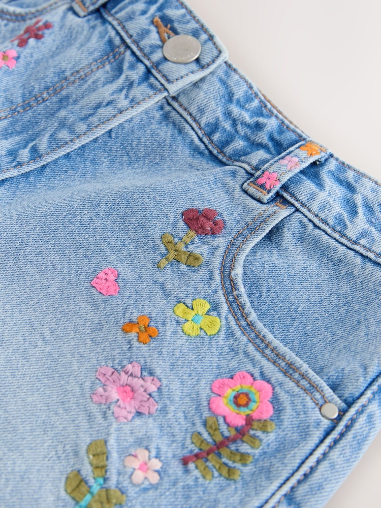 Mid Blue Embroidered Flowers Regular Length Frayed Edge Denim Shorts (3-16yrs) - Image 9 of 9 Mid Blue Embroidered Flowers Regular Length Frayed Edge Denim Shorts (3-16yrs) - Image 9 of 9
