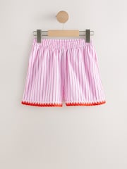 Roz/Roșu Dungi - Pantaloni scurți cu garnitură croșetată (3-16ani) - Imaginea 1 din 4