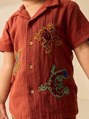 Rust Brown Ghecko Embroidery Short Sleeve Shirt & Shorts Set (3mths-10yrs) - Image 4 of 4