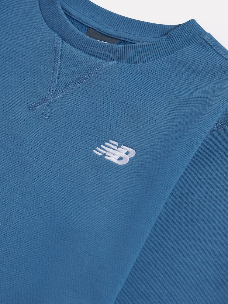 New Balance Blue French Terry Small Logo Crew Sweatshirt - Image 7 of 7
