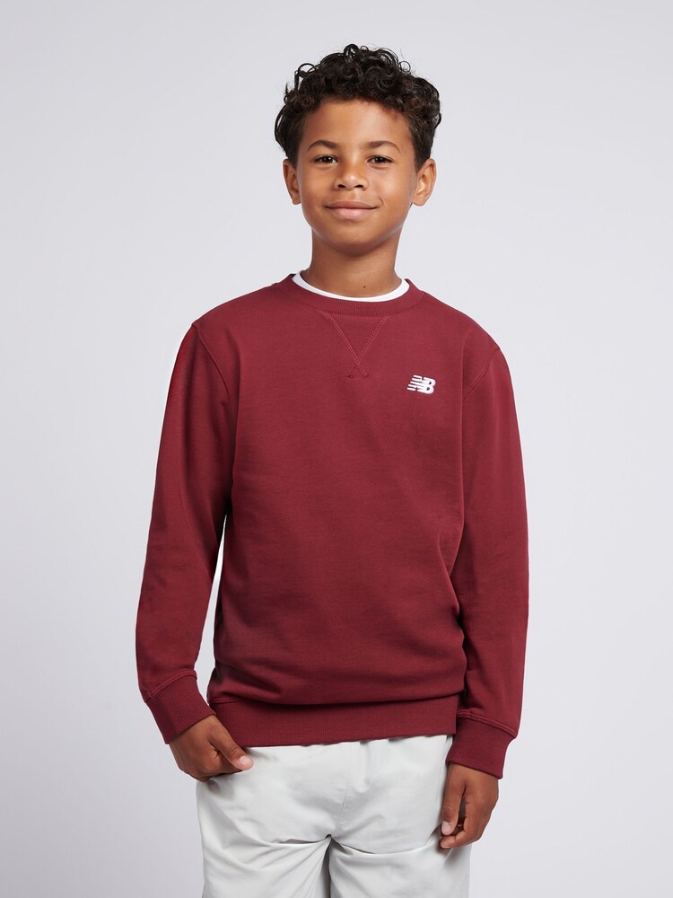 New Balance Red French Terry Small Logo Crew Sweatshirt - Image 1 of 8