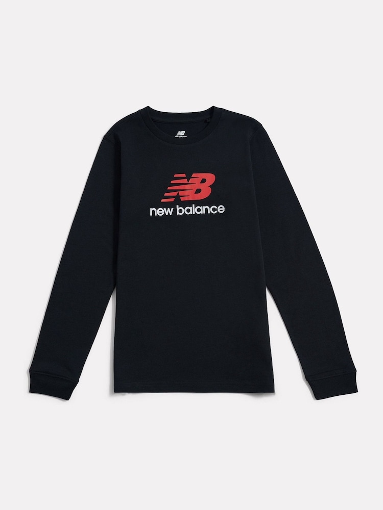 New Balance Black Jersey Stacked Logo Long Sleeve T-Shirt - Image 1 of 3