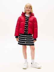Tommy Hilfiger Red Shiny Relaxed Hooded Puffer Jacket - Image 3 of 6