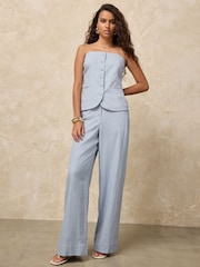 Light Blue Linen Blend Bandeau Waistcoat - Image 2 of 8