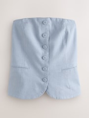 Light Blue Linen Blend Bandeau Waistcoat - Image 6 of 8