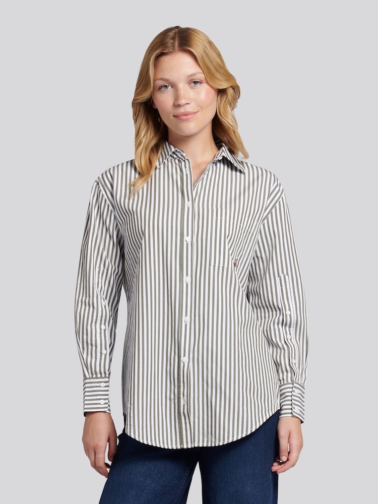 U.S. Polo Assn. Green Cotton Poplin Loose Fit Stripe Shirt - Image 1 of 9 U.S. Polo Assn. Green Cotton Poplin Loose Fit Stripe Shirt - Image 1 of 9