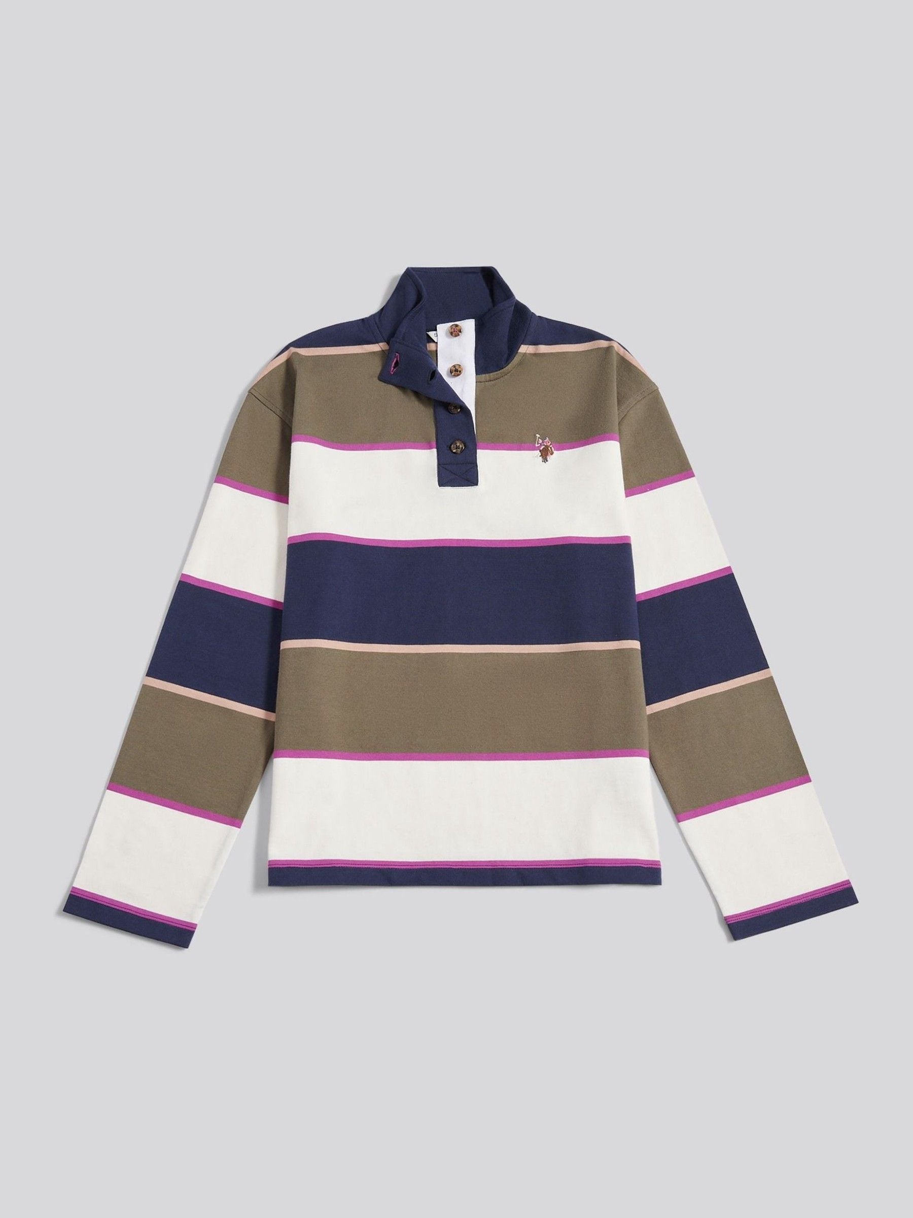 Buy U.S. Polo Assn. Green Large Stripe Funnel Neck Rugby Shirt