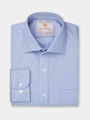 Brook Taverner Blue Single Cuff Herringbone Cotton Shirt - Image 1 of 3