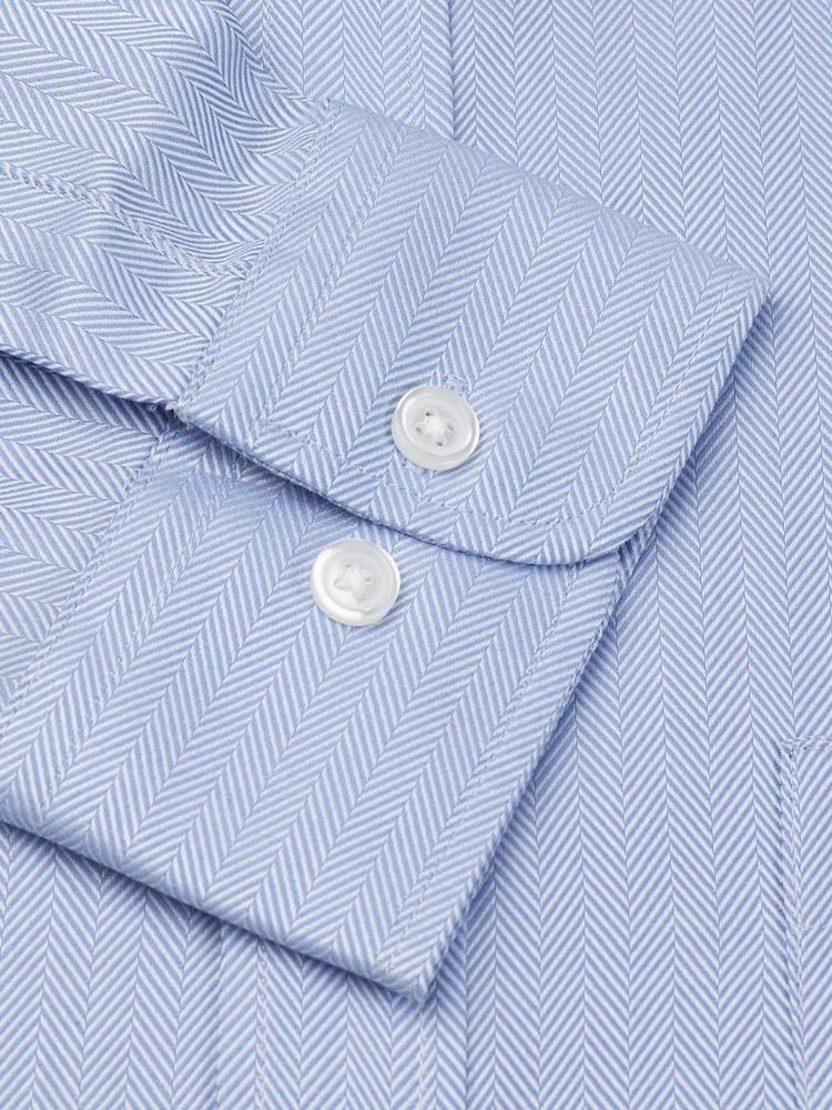 Brook Taverner Blue Single Cuff Herringbone Cotton Shirt - Image 3 of 3