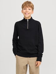 JACK & JONES Junior 1/4 Zip Knitted Black Jumper - Image 1 of 6