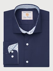 Brook Taverner Blue Herringbone Stretch Cotton Shirt - Image 1 of 4
