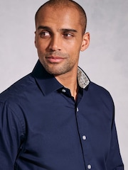 Brook Taverner Blue Herringbone Stretch Cotton Shirt - Image 3 of 4
