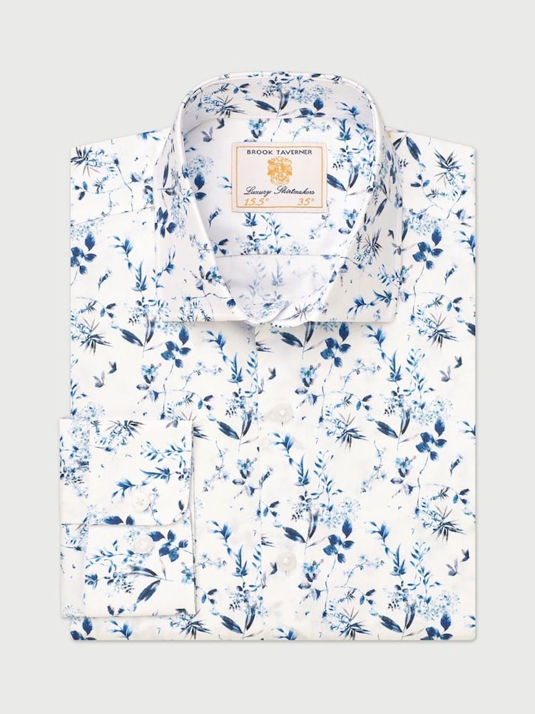 Brook Taverner Blue Leaf Print Occasion Shirt - Image 1 of 2