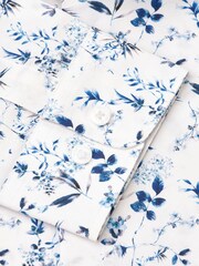 Brook Taverner Blue White Tailored Fit Ocassion Paisley Print Long Sleeve Shirt - Image 3 of 4