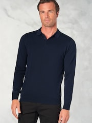 Brook Taverner Blue Long Sleeve Polo Shirt - Image 1 of 2