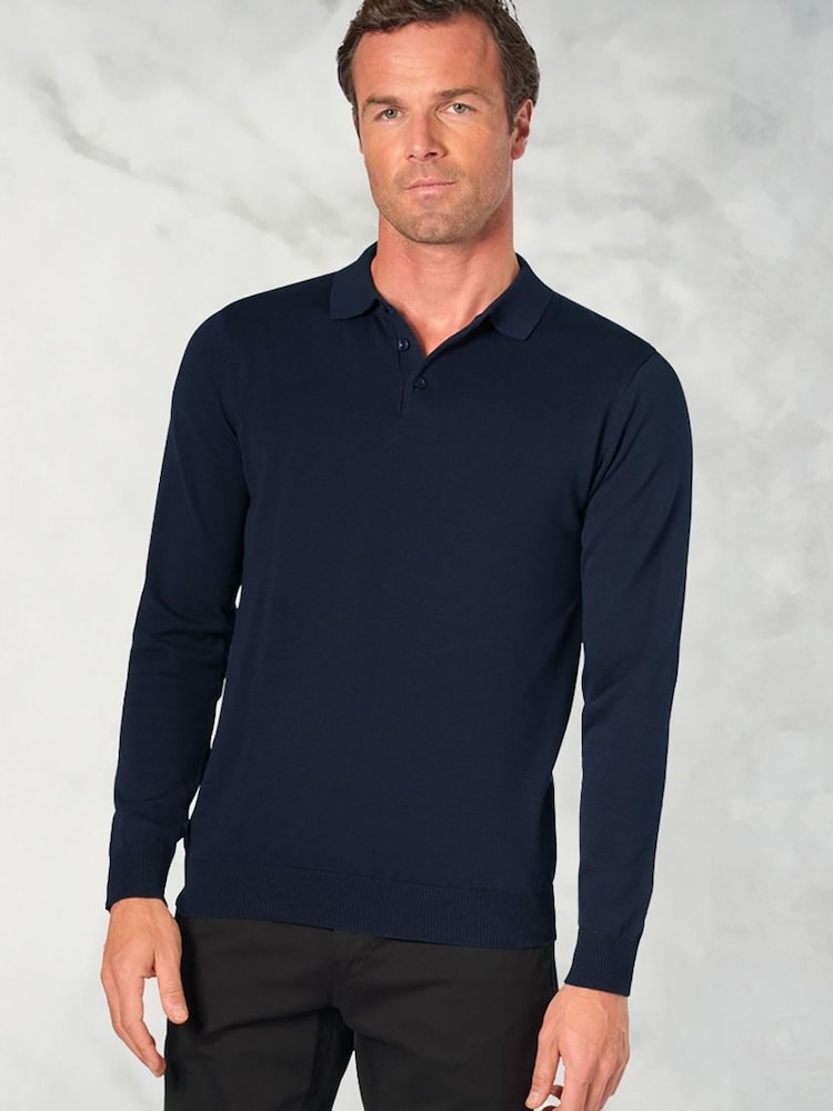 Brook Taverner Blue Long Sleeve Polo Shirt - Image 1 of 2