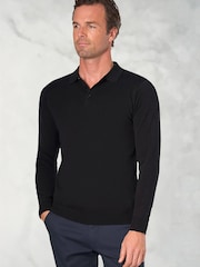 Brook Taverner Black Long Sleeve Polo Shirt - Image 1 of 2