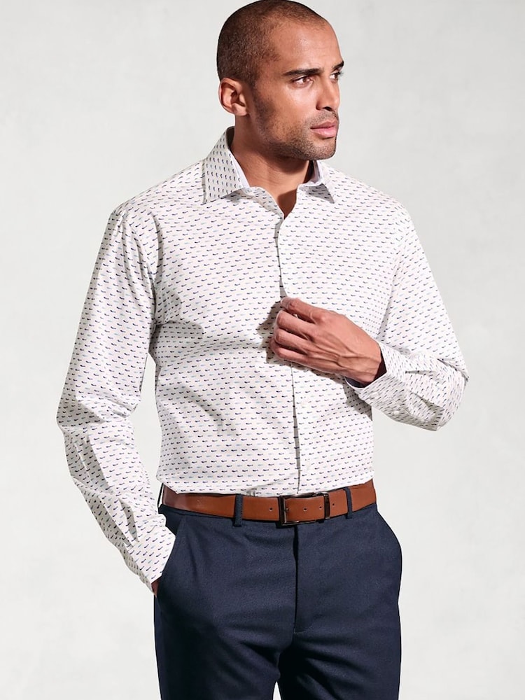 Brook Taverner Blue Print Stretch Cotton Shirt - Image 1 of 4