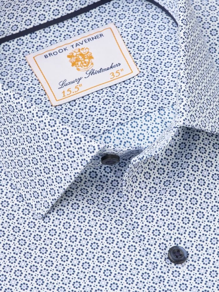 Brook Taverner Blue Diamond Print Shirt - Image 2 of 3 Brook Taverner Blue Diamond Print Shirt - Image 2 of 3