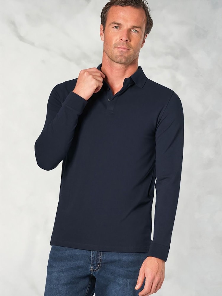 Brook Taverner Long Sleeve Stretch Cotton Polo Shirt - صورة 1 من 1