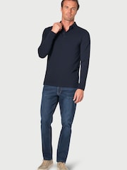 Brook Taverner Blue Long Sleeve Stretch Cotton Polo Shirt - Image 3 of 3
