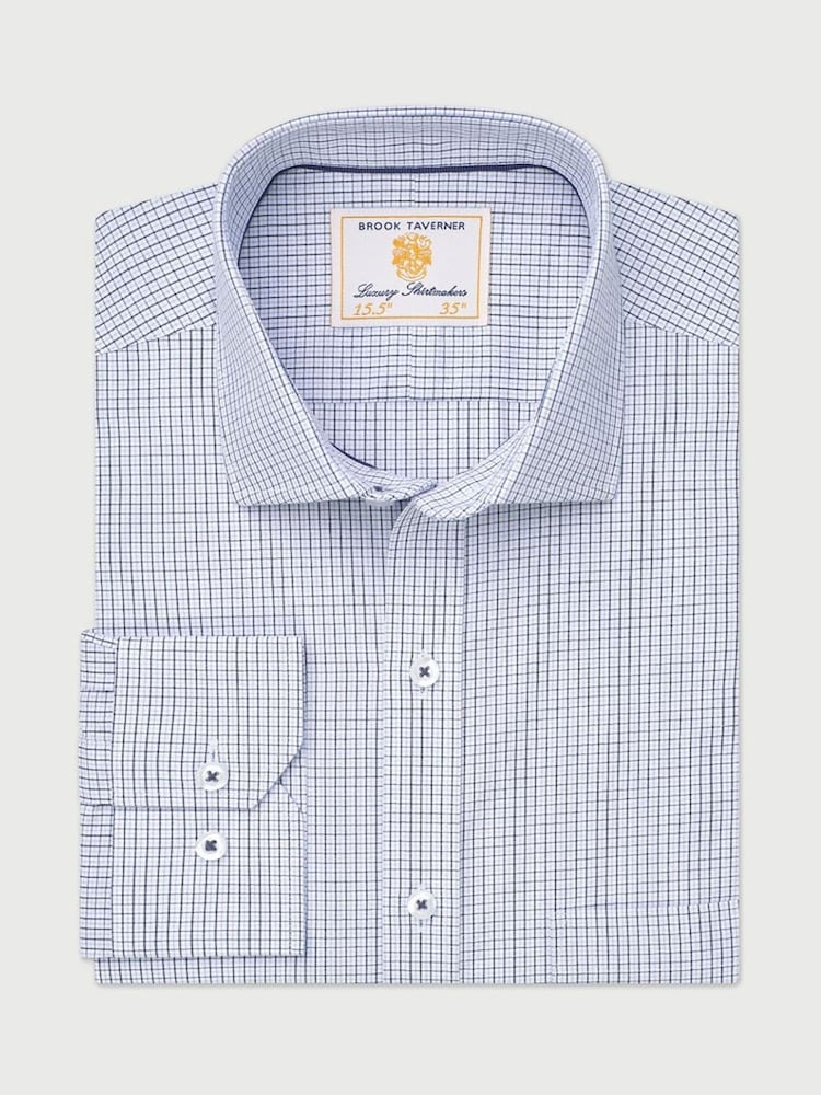 Brook Taverner Blue Micro Check Oxford Cotton Shirt - Image 1 of 4