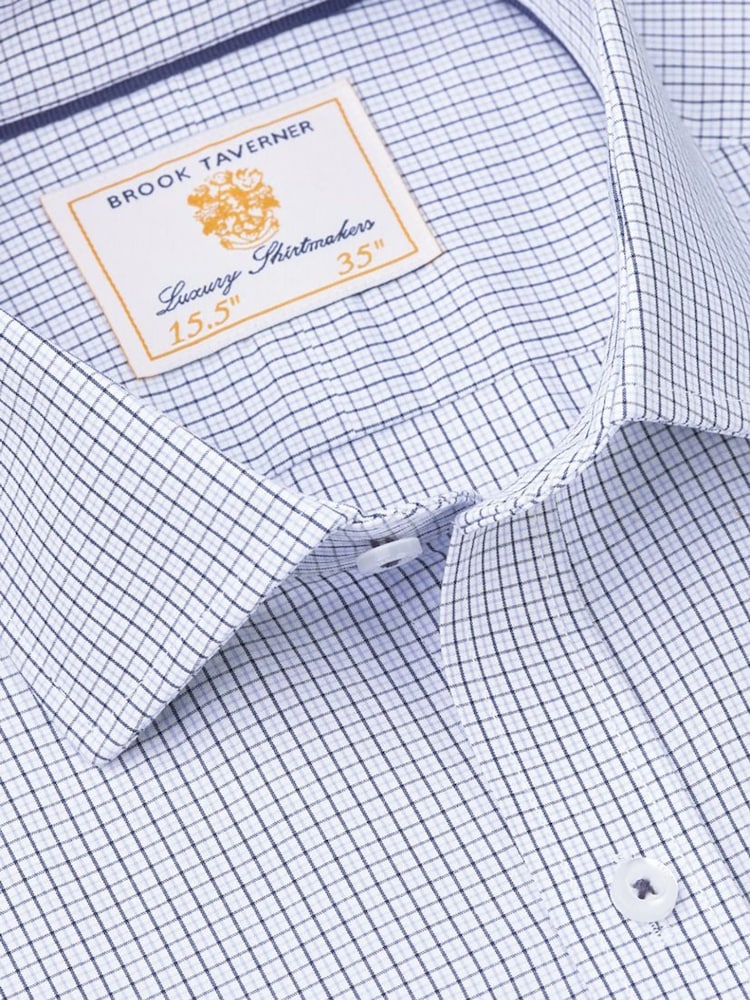Brook Taverner Blue Micro Check Oxford Cotton Shirt - Image 2 of 4