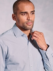 Brook Taverner Blue Micro Check Oxford Cotton Shirt - Image 4 of 4