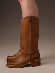 Celtic & Co. Tall Tab Detail Leather Brown Boots - Image 1 of 7