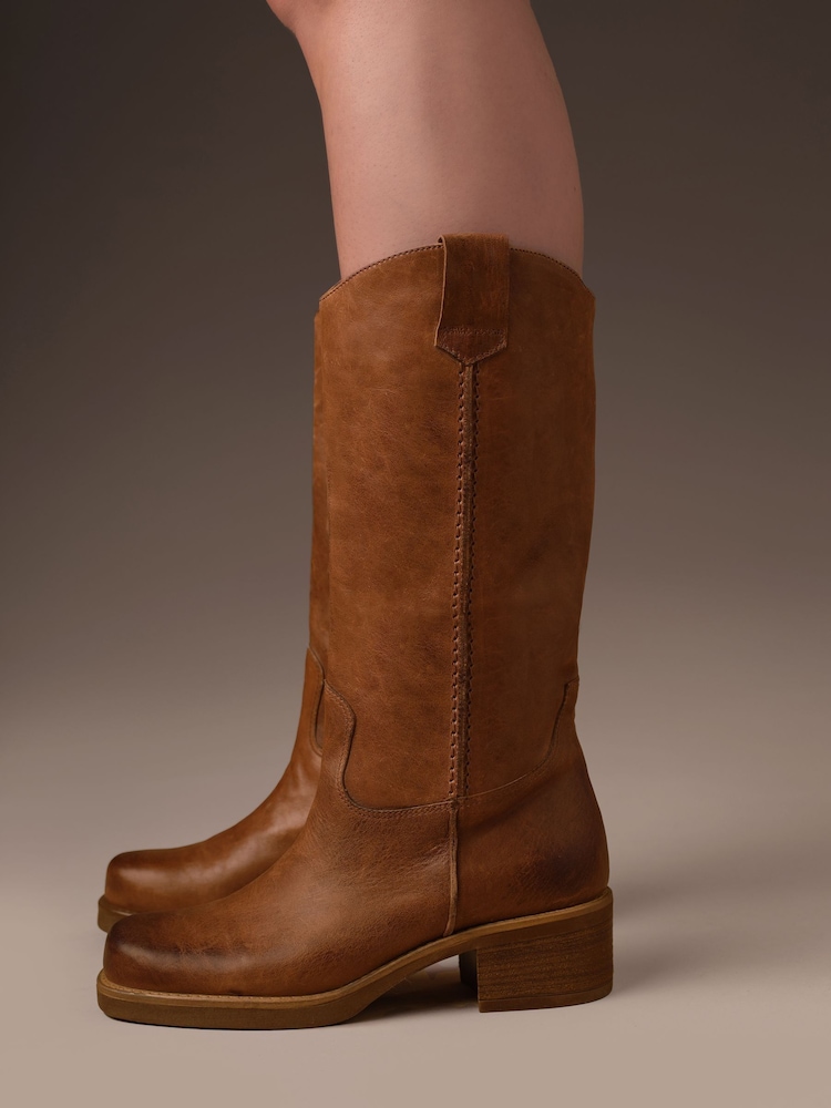 Celtic & Co. Tall Tab Detail Leather Brown Boots - Image 1 of 7 Celtic & Co. Tall Tab Detail Leather Brown Boots - Image 1 of 7