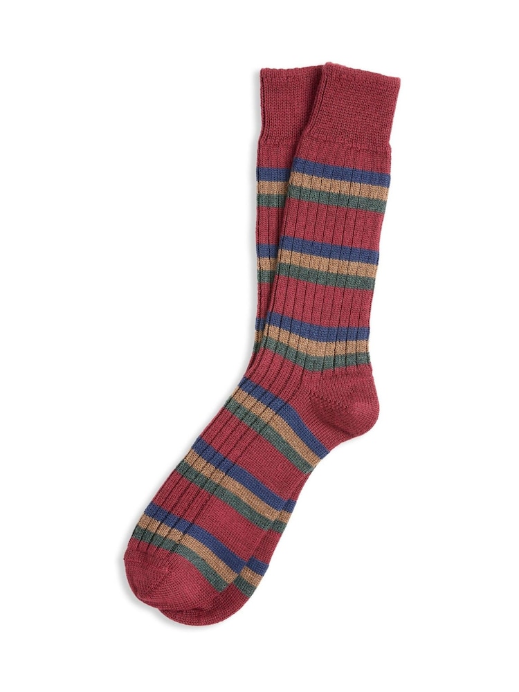 Celtic & Co. Mens Brown Merino Cotton Stripe Socks - Image 1 of 2 Celtic & Co. Mens Brown Merino Cotton Stripe Socks - Image 1 of 2