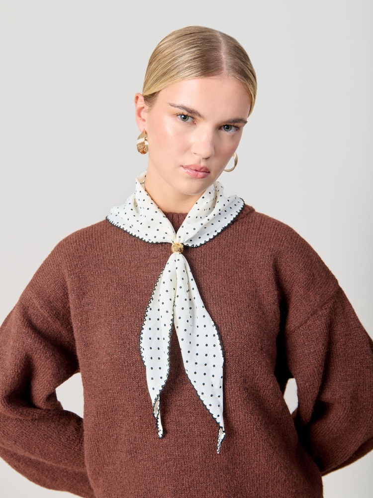 Aela Polka Dot Bead White Scarf - Image 1 of 3