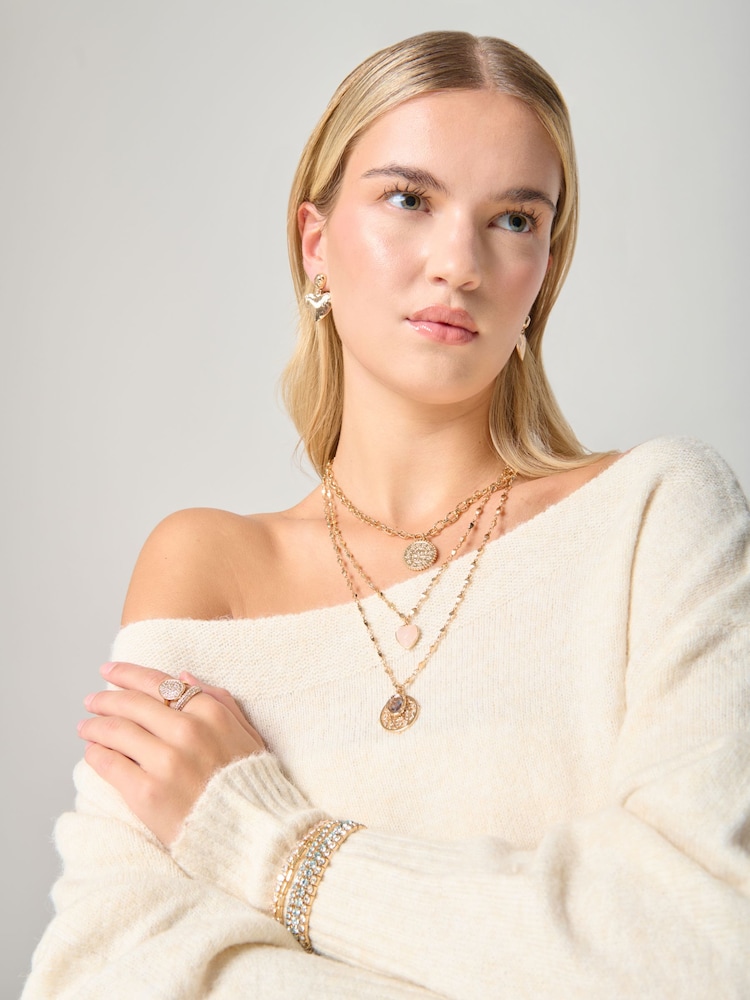 Κολιέ Aela με Χρυσή Καρδιά και Γούρι σε Πολλαπλές Σειρές - Εικόνα 1 του 3