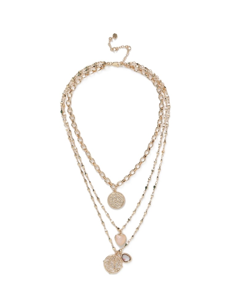 Κολιέ Aela με Χρυσή Καρδιά και Γούρι σε Πολλαπλές Σειρές - Εικόνα 2 του 3