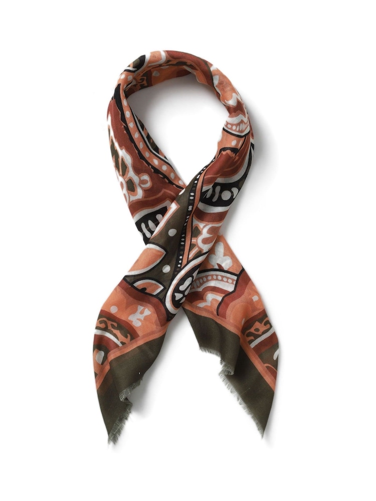Aela Orange Paisley Frayed Edge Scarf - Image 1 of 3